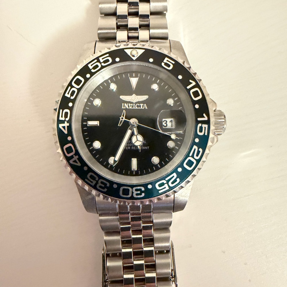 Invicta Pro Diver Men's Watch - Black Dial with Silver and Blue Accents — 40mm